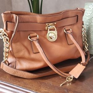 Michael Kors Tan Soft Leather Hamilton East West Tote W/ Working Padlock